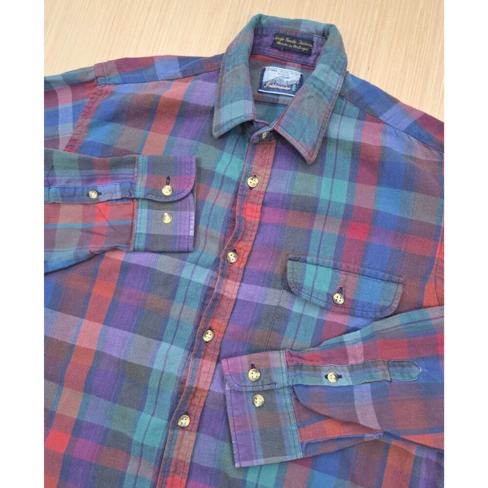 Vtg Fieldmaster Shirt Men's X Tall M (15-15.5) Flannel 100% Cotton Plaid